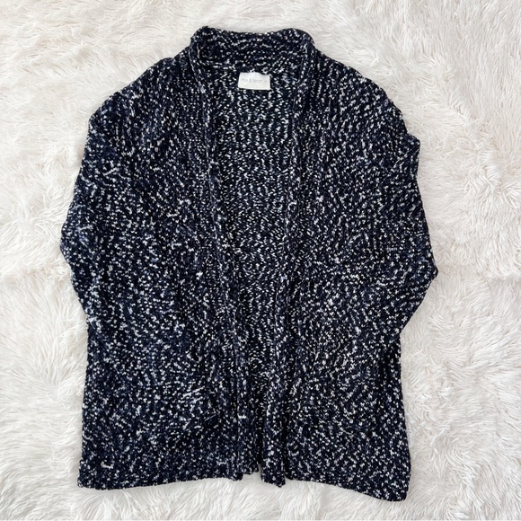 Mia & Tess chenille navy open front cardigan marled white, blue flecks Sz S - Picture 9 of 9